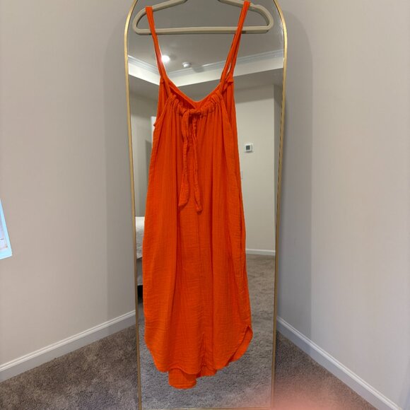 Old Navy Gauze Long Summer Orange Pocket Dress SZ M Beach Vacation Tieback - Picture 7 of 8